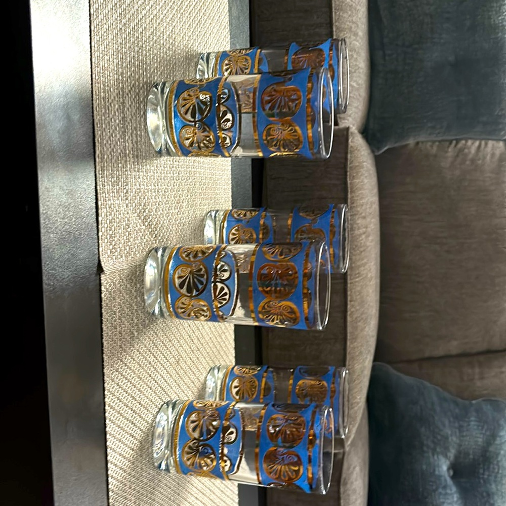 Starlyte Blue and Gold Glassware. Set of 6, Highball glasses, Mid-Century 1960’s